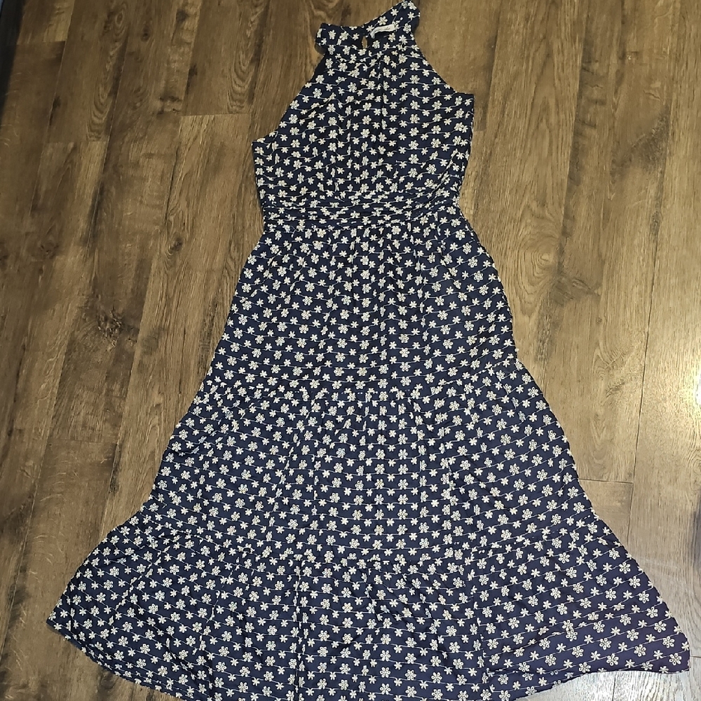 Magnolia Boutique Navy Floral Halter Neck Maxi Dress Sleeveless Medium Ruffle